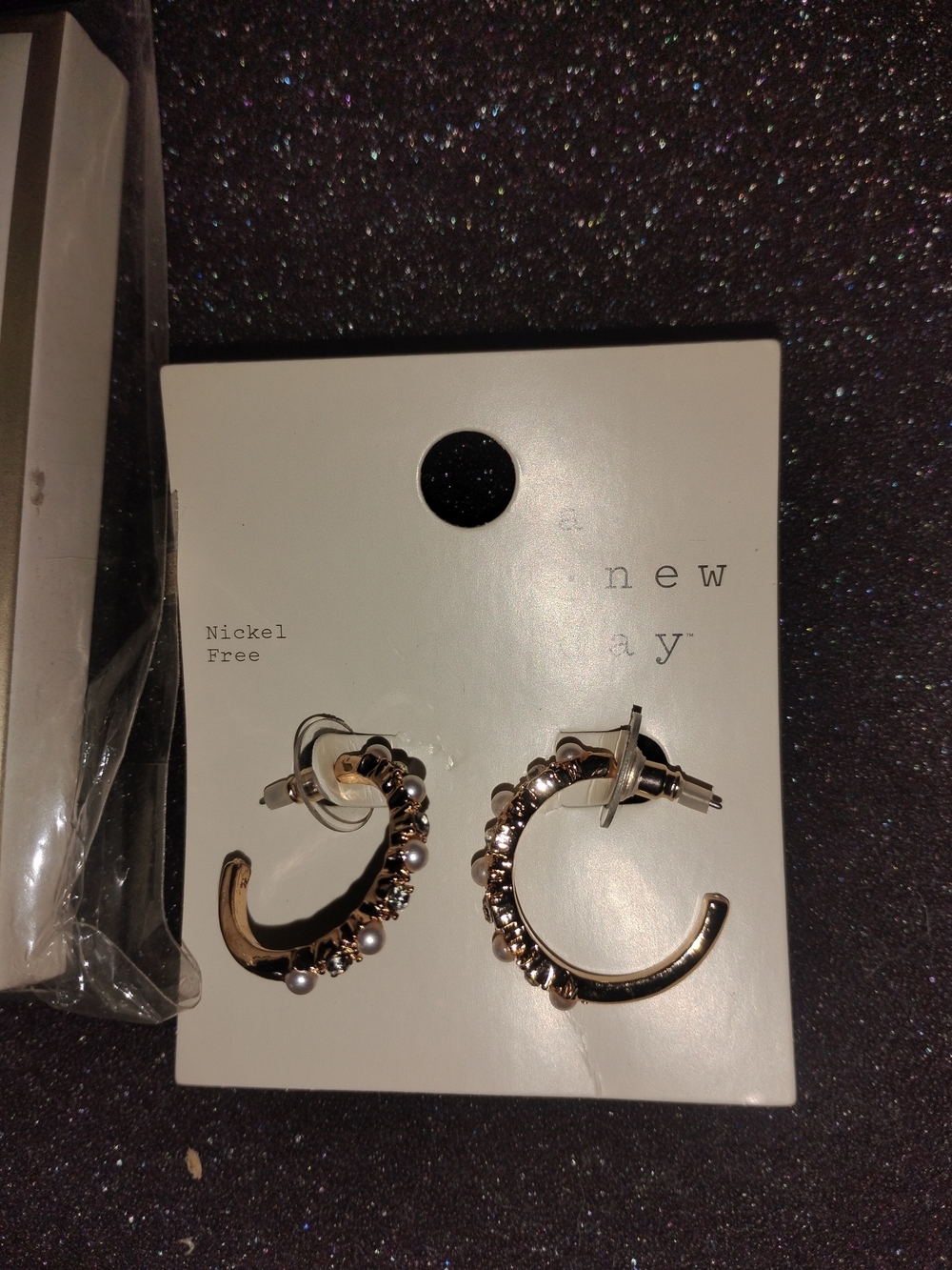 a new day Gold-Plated Pearl Pendant Necklace and Crystal Hoop Earrings Set - Picture 3 of 6